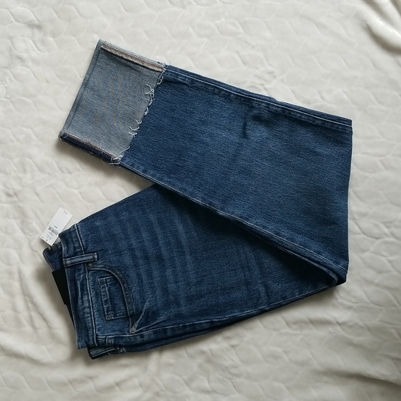 Banana Republic Curvy Slouch Jean's dark wash womens sz 4 sz 27 frayed cuff - Picture 4 of 7